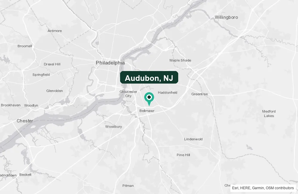 Map of Audubon, New Jersey and the surrounding Camden County area service area